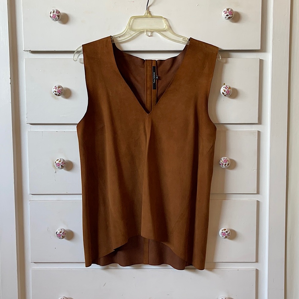 Tara Jarmon Brown Suede Leather Top